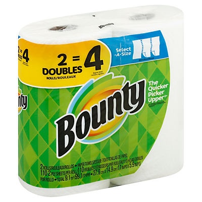 slide 1 of 1, Bounty Select-A-Size Paper Towels White 2 Double Rolls = 4 Regular Rolls, 2 ct