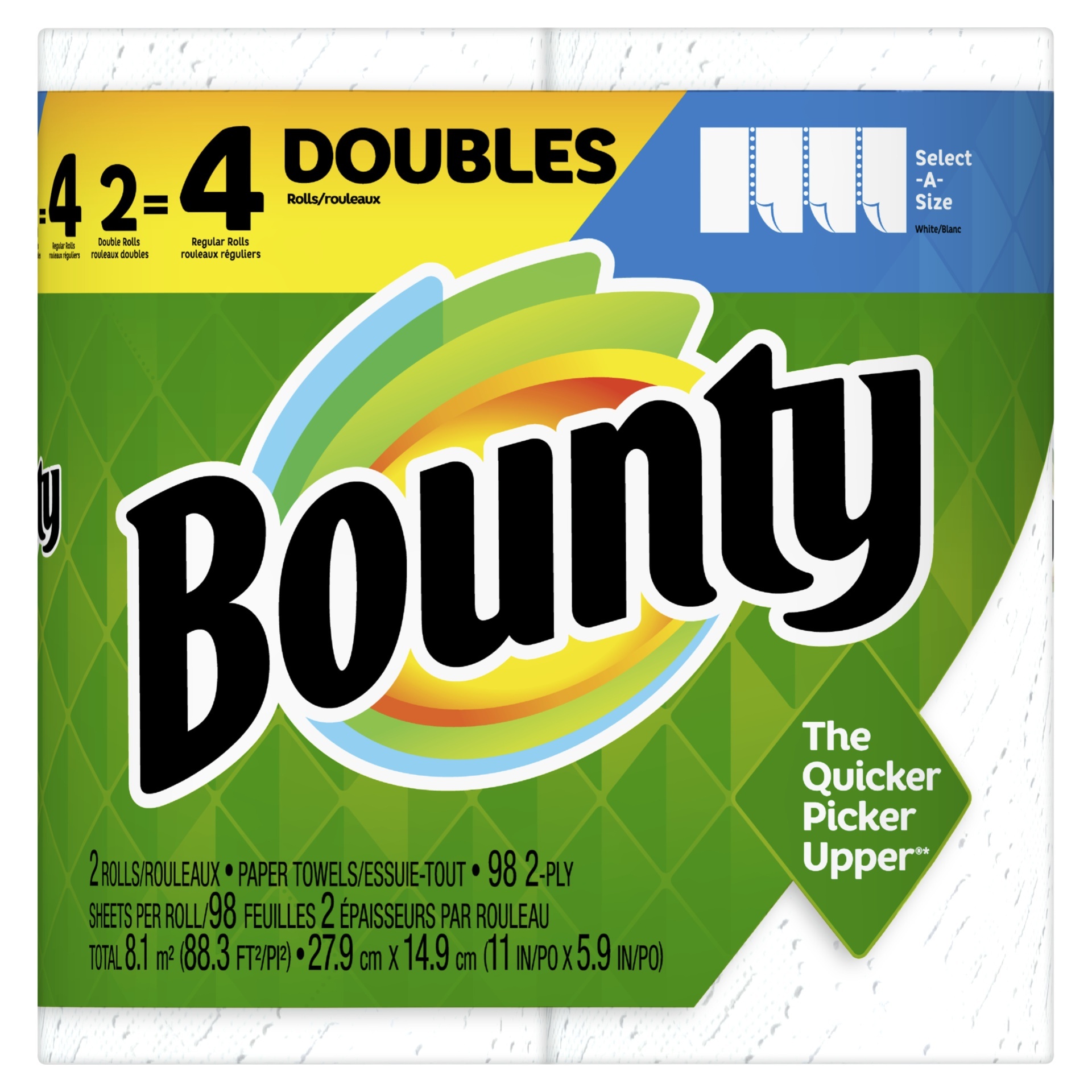 slide 1 of 1, Bounce Bounty Select-A-Size White Double Rolls 2-Ply Paper Towels 2 ea, 2 ct