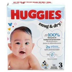 Huggies Snug & Dry Baby Diapers, Size 3 (16-28 lbs), 34 Ct