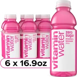 vitaminwater Zero Sugar Shine Strawberry Lemonade Nutrient Enhanced Flavored Water Beverage, 16.9 fl oz Bottles, 6 pack