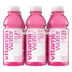 vitaminwater Zero Sugar Shine Strawberry Lemonade Nutrient Enhanced Flavored Water Beverage, 16.9 fl oz Bottles, 6 pack