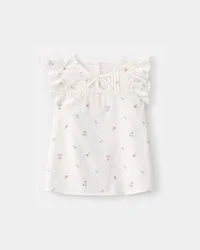 Oshkosh Girls Flutter-Sleeve Floral Top - White - Size 6-6X