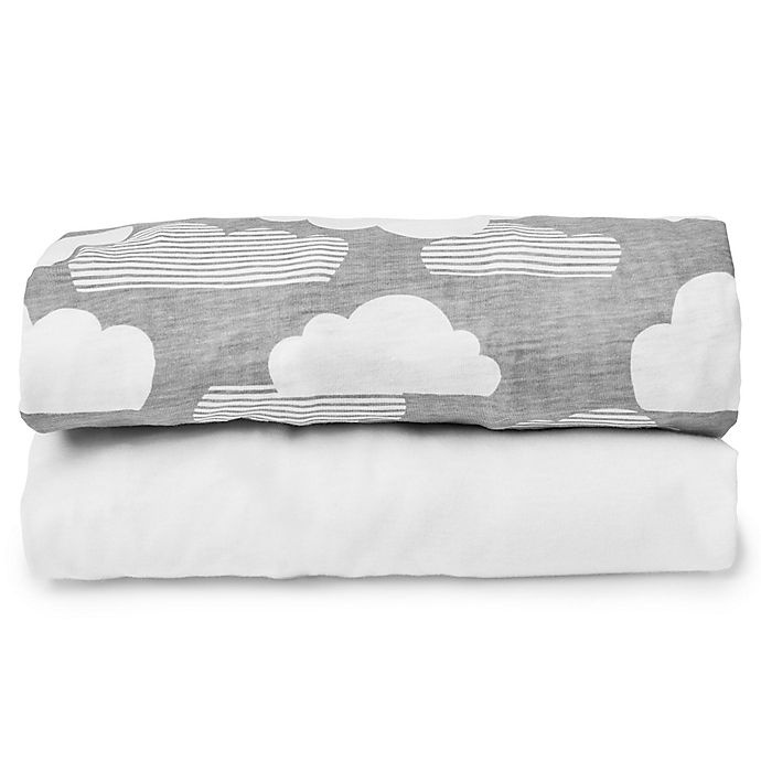 slide 1 of 4, Skip Hop Skip*Hop Travel Crib Fitted Sheet Set - White/Grey, 2 ct