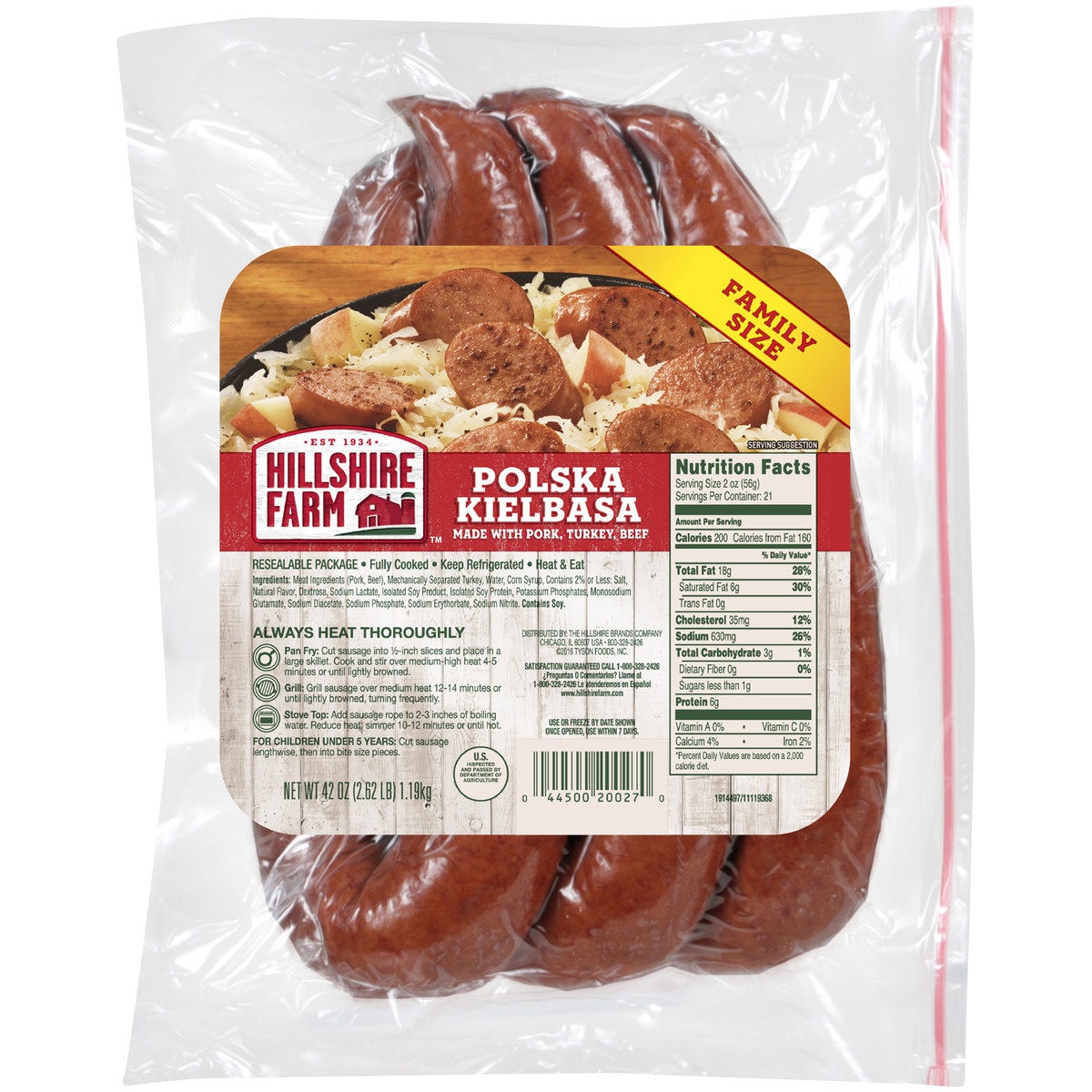 slide 1 of 1, Hillshire Farm Polska Kielbasa Smoked Sausage  Family Pack, 2.62 lb, 1.19 kg