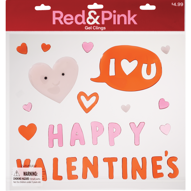 slide 1 of 1, RED AND PINK 11.5X12 Valentines Gel Cling Asst, 1 ct