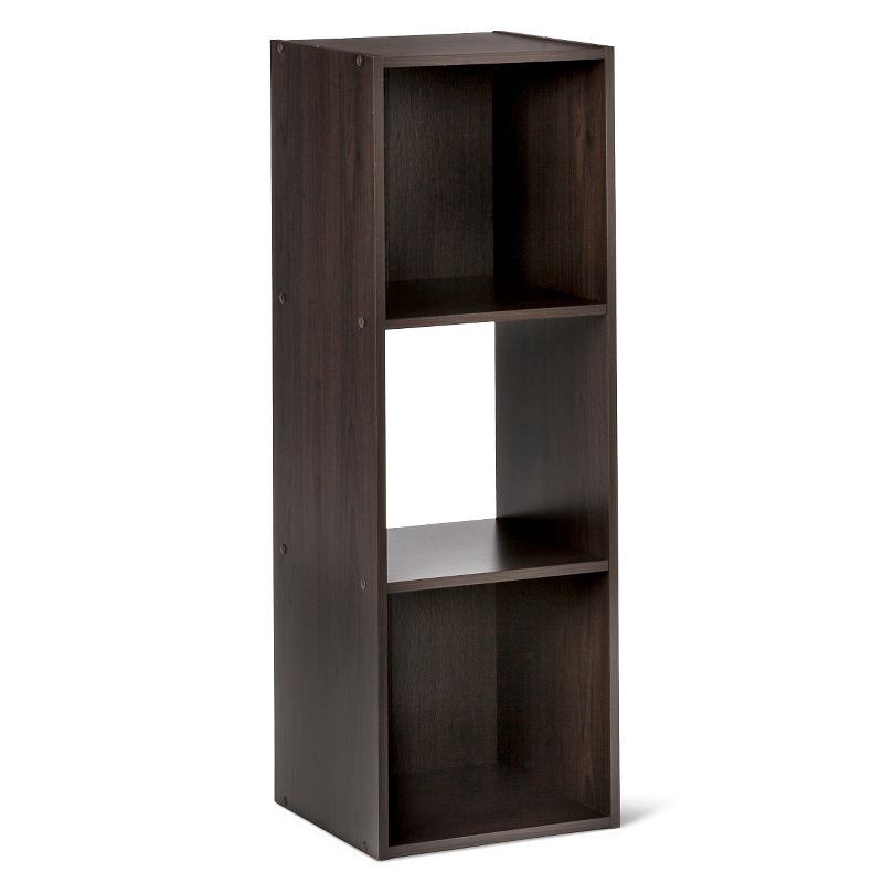 slide 3 of 3, 11" 3 Cube Organizer Shelf Dark Brown - Room Essentials™: Stackable Bookcase, Particle Board, 11 Inch Storage Cubes, 1 ct