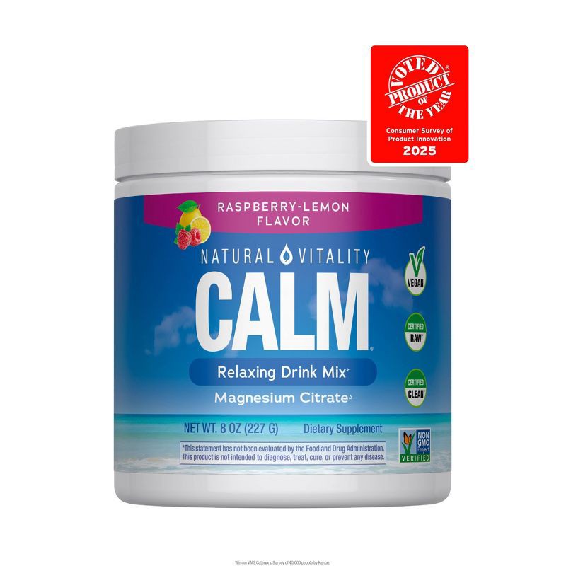 slide 3 of 11, Natural Calm Natural Vitality CALM Mineral Magnesium Supplement Powder - Raspberry Lemon - 8oz, 8 oz