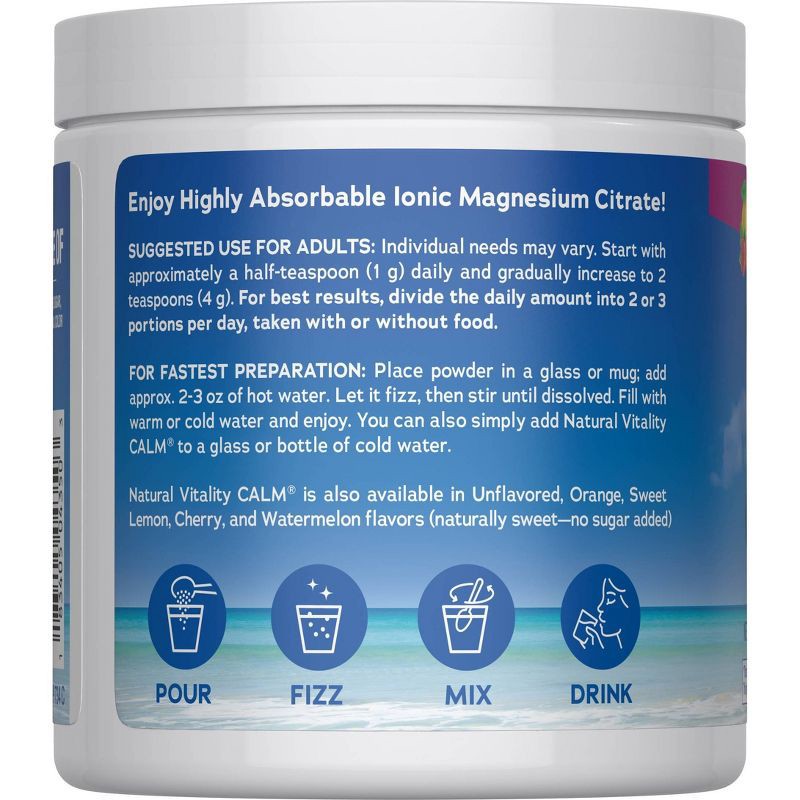 slide 4 of 11, Natural Calm Natural Vitality CALM Mineral Magnesium Supplement Powder - Raspberry Lemon - 8oz, 8 oz