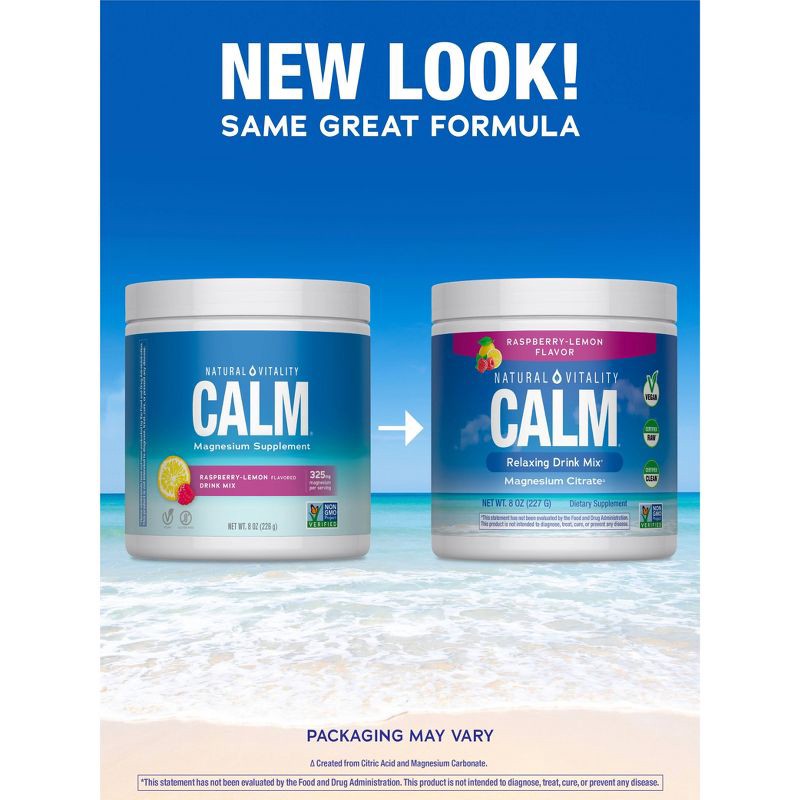 slide 10 of 11, Natural Calm Natural Vitality CALM Mineral Magnesium Supplement Powder - Raspberry Lemon - 8oz, 8 oz