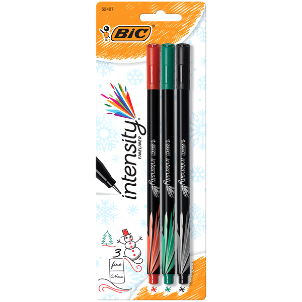 slide 1 of 6, BIC Intensity Fineliner Marker Pen, Assorted Colors, 3 ct