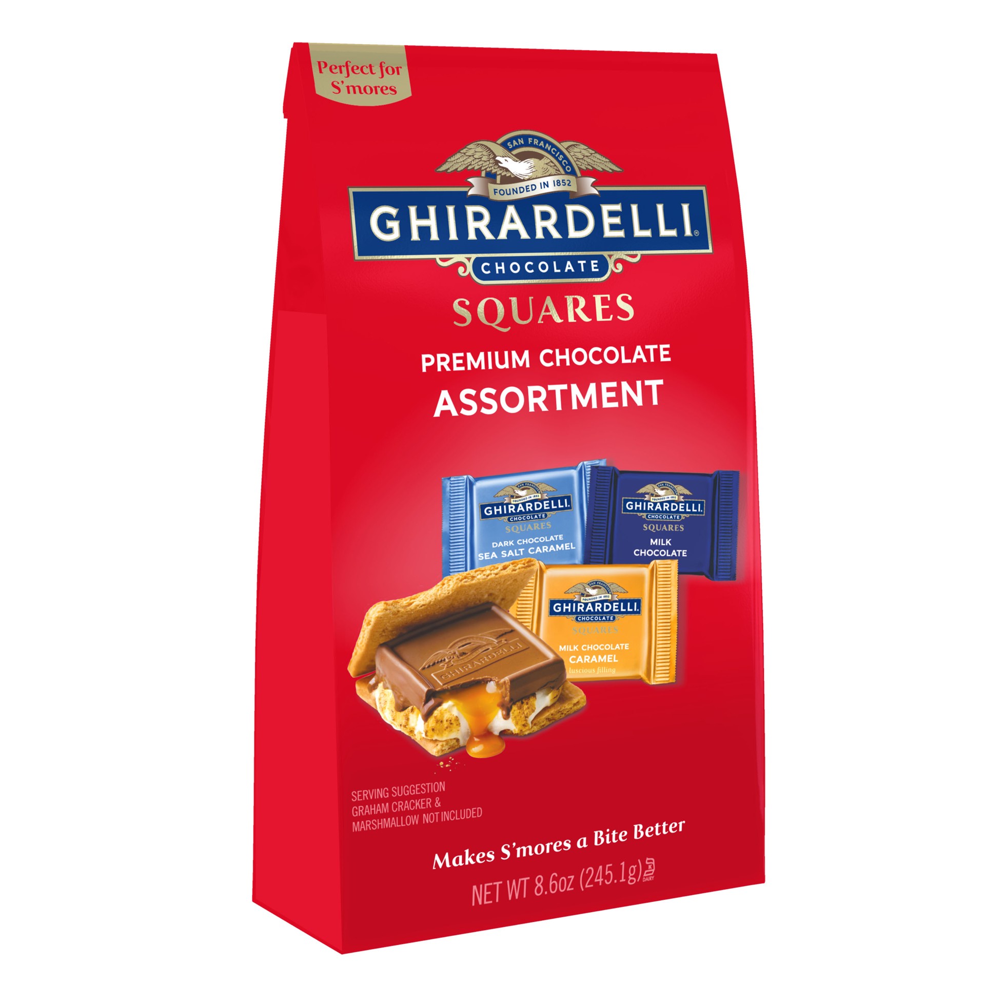 slide 1 of 7, GHIRARDELLI Perfect for S'mores Premium Chocolate Assortment Squares, 8.6 oz Bag, 8.6 oz