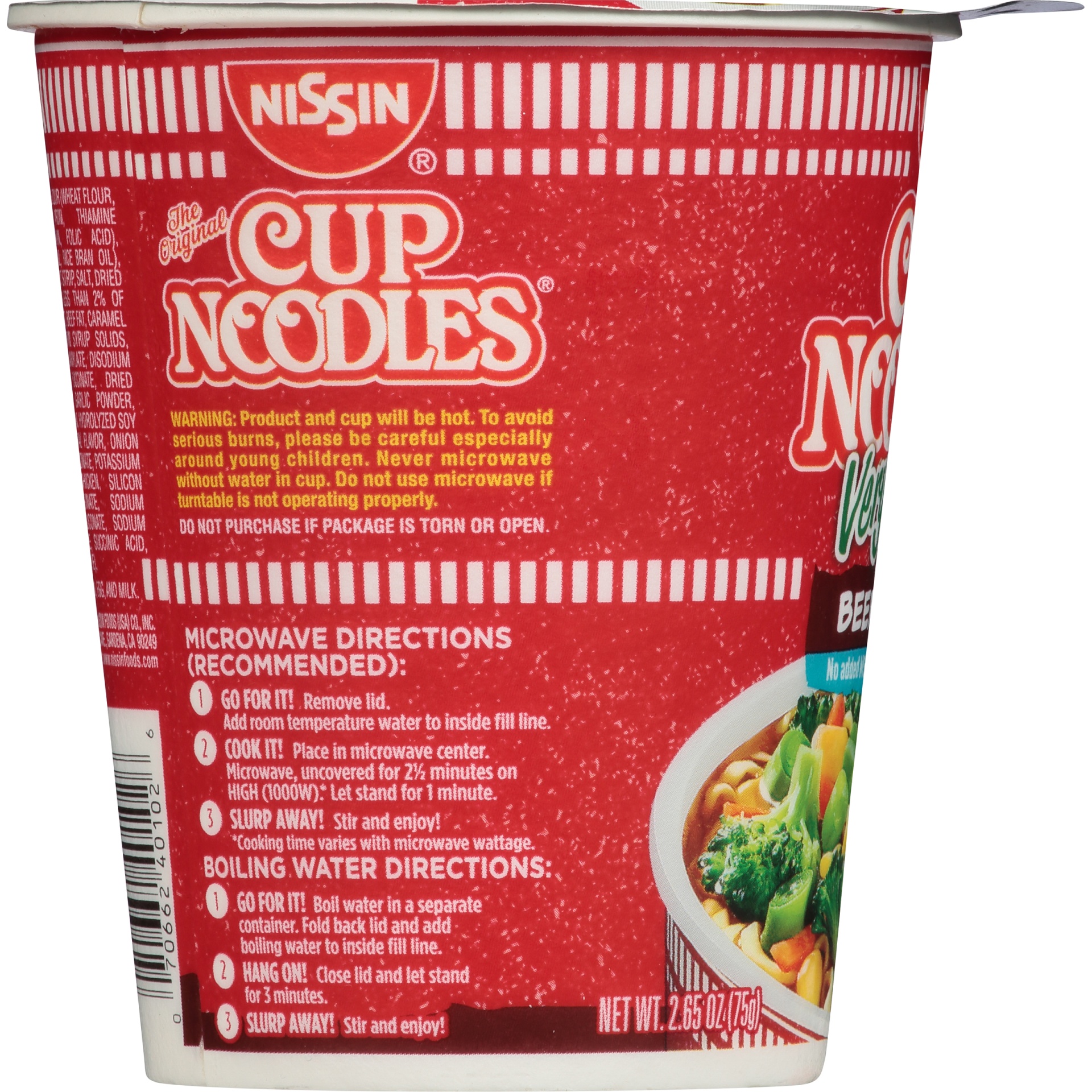 slide 3 of 6, Cup Noodles Very Veggie Beef Flavor Ramen Noodle Soup, 2.65 oz