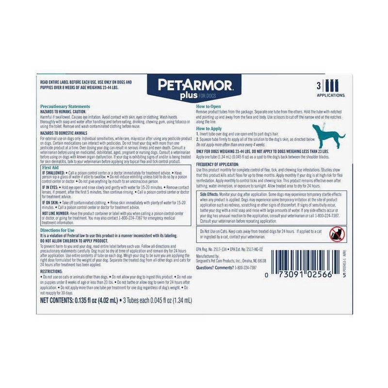 slide 2 of 8, PetArmor Plus Flea and Tick Topical Treatment for Dogs - 23-44lbs - 3 Month Supply, 23 ct; 44 lb