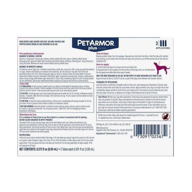 slide 2 of 8, PetArmor Plus Flea and Tick Topical Treatment for Dogs - 45-88lbs - 3 Month Supply, 45 ct; 88 lb