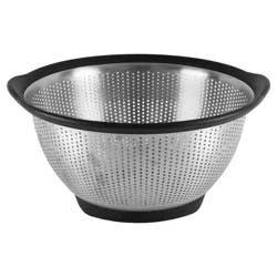 KitchenAid 5 Quart Colander Stainless Steel Black Rim: Metal Strainer, Dishwasher-Safe, Light Silver, Black