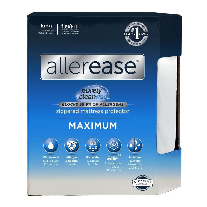 slide 1 of 8, Allerease King Maximum Waterproof Allergy and Bedbug Protection Zippered Mattress Protector, 1 ct