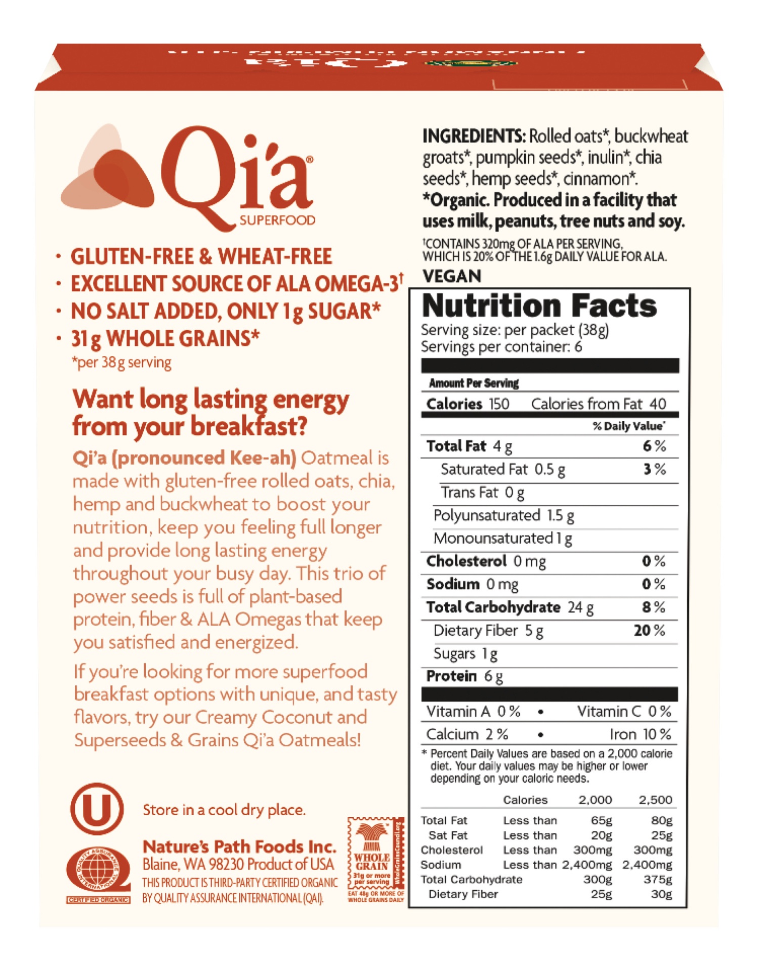 slide 3 of 5, Nature's Path Organic Natures Path Cinnamon Pumpkn Qi'A Superfd Oatmeal, 8 oz