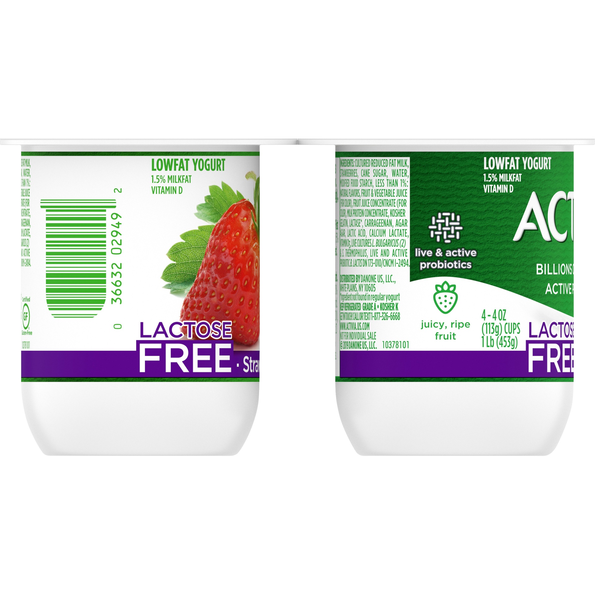 slide 3 of 5, Dannon Activia Lactose-free Blended Strawberry Probiotic Yogurt, 4 ct; 4 oz