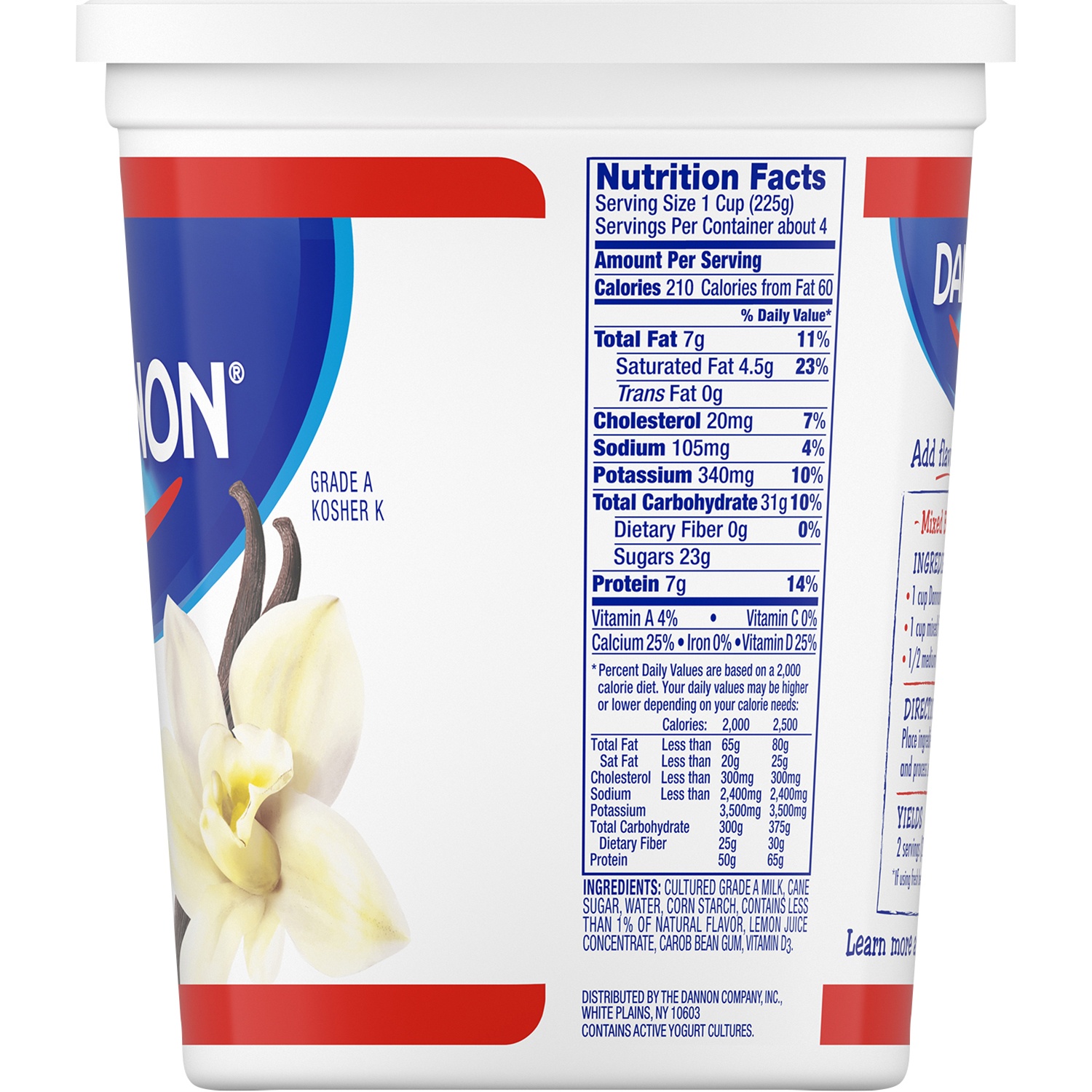 slide 3 of 5, Dannon Vanilla Whole Milk Yogurt, Good Source of Calcium and Protein with the Rich and Creamy Taste of Vanilla Yogurt, 32 OZ Quart, 32 oz