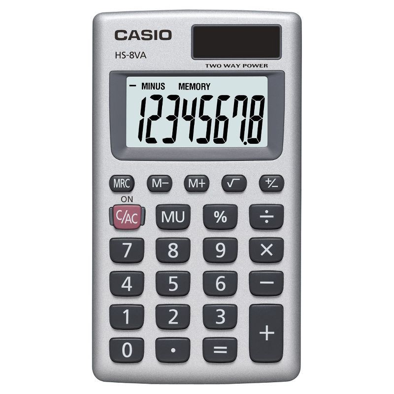 slide 1 of 2, Casio HS8VA Solar Powered Pocket Calculator - Silver, 1 ct