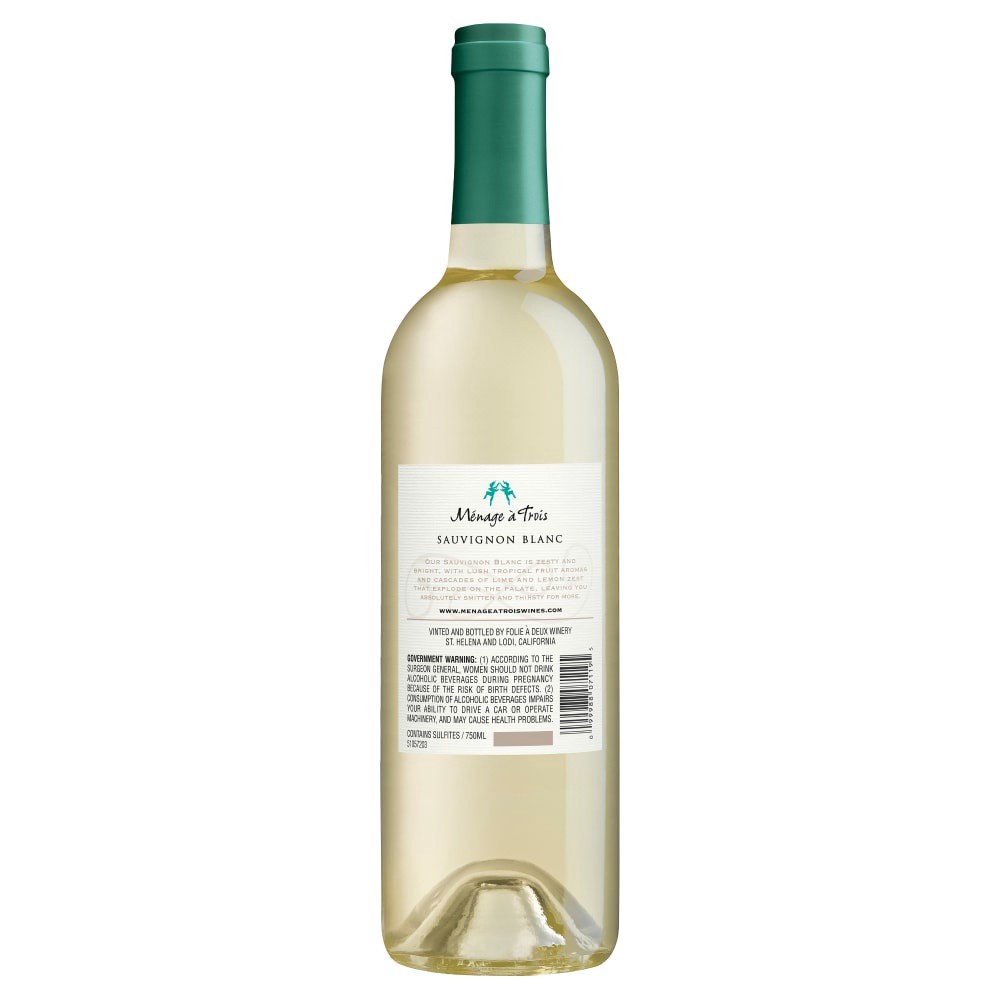 slide 3 of 6, Menage a Trois Sauvignon Blanc White Wine, 750mL Wine Bottle, 750 ml