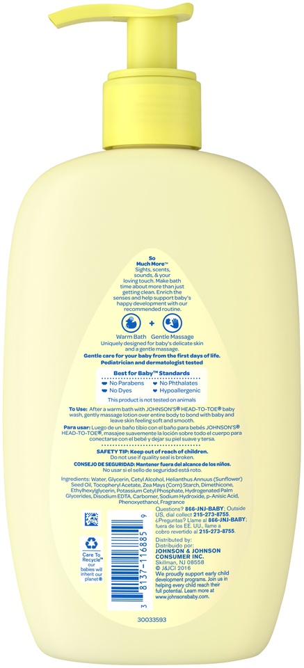 slide 6 of 6, Johnson & Johnson J&J Baby Lotion Head To Toe, 15 oz