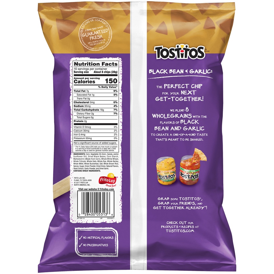 slide 2 of 4, Tostitos Black Bean & Garlic Tortilla Chips, 10 oz