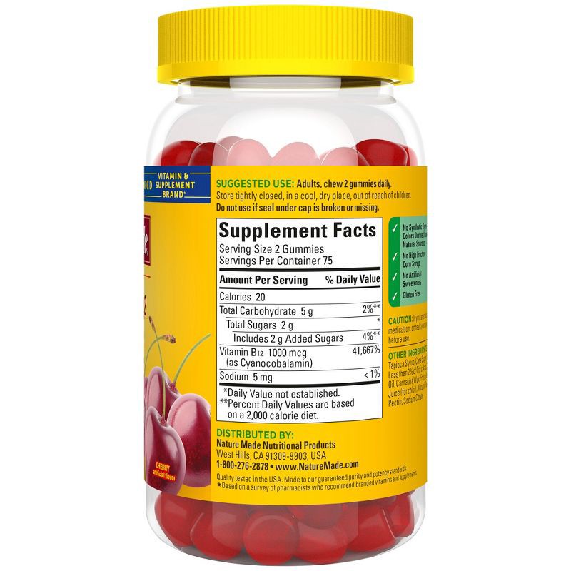 slide 2 of 9, Nature Made Energy Vitamin B12 1000 mcg, Cherry & Mixed Berry Flavored Gummy Vitamins - 150ct, 150 ct