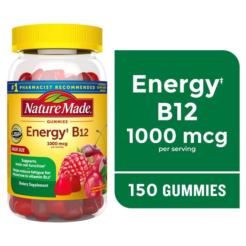 slide 3 of 9, Nature Made Energy Vitamin B12 1000 mcg, Cherry & Mixed Berry Flavored Gummy Vitamins - 150ct, 150 ct