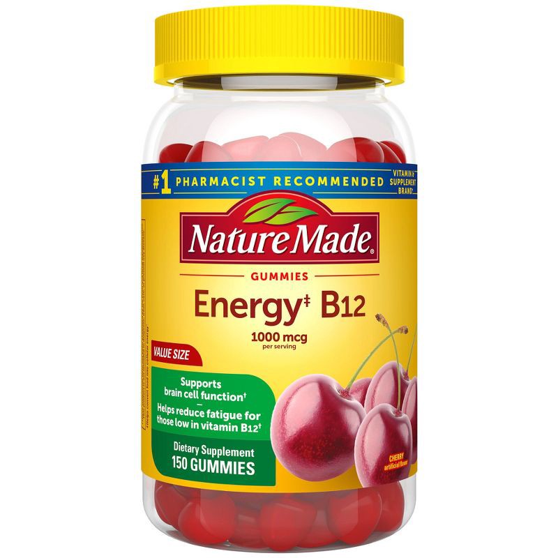 slide 1 of 9, Nature Made Energy Vitamin B12 1000 mcg, Cherry & Mixed Berry Flavored Gummy Vitamins - 150ct, 150 ct