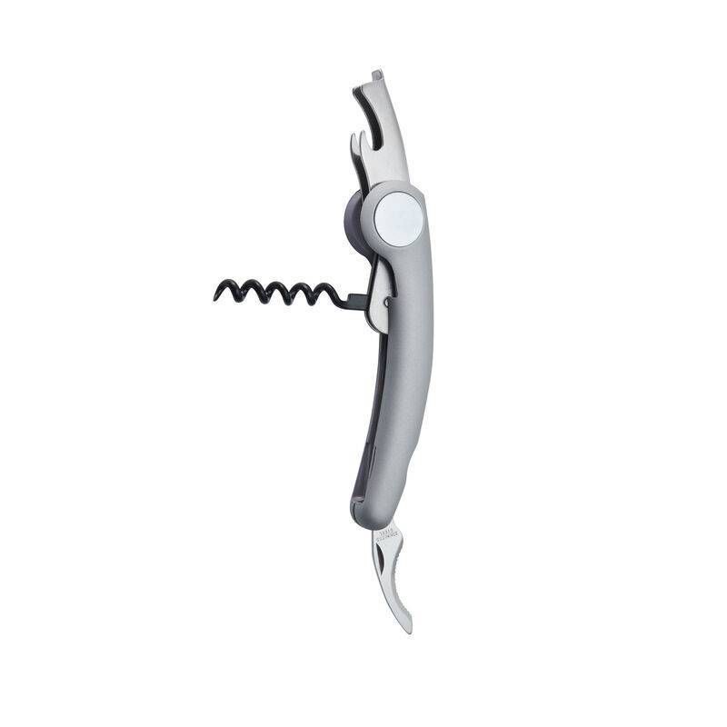 slide 3 of 6, Houdini Deluxe Magnetic Waiter's Corkscrew: Silver Wine Opener with Built-In Foil Cutter, Manual, Spot Clean, 1 ct