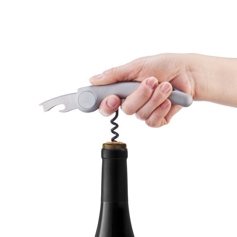 slide 5 of 6, Houdini Deluxe Magnetic Waiter's Corkscrew: Silver Wine Opener with Built-In Foil Cutter, Manual, Spot Clean, 1 ct