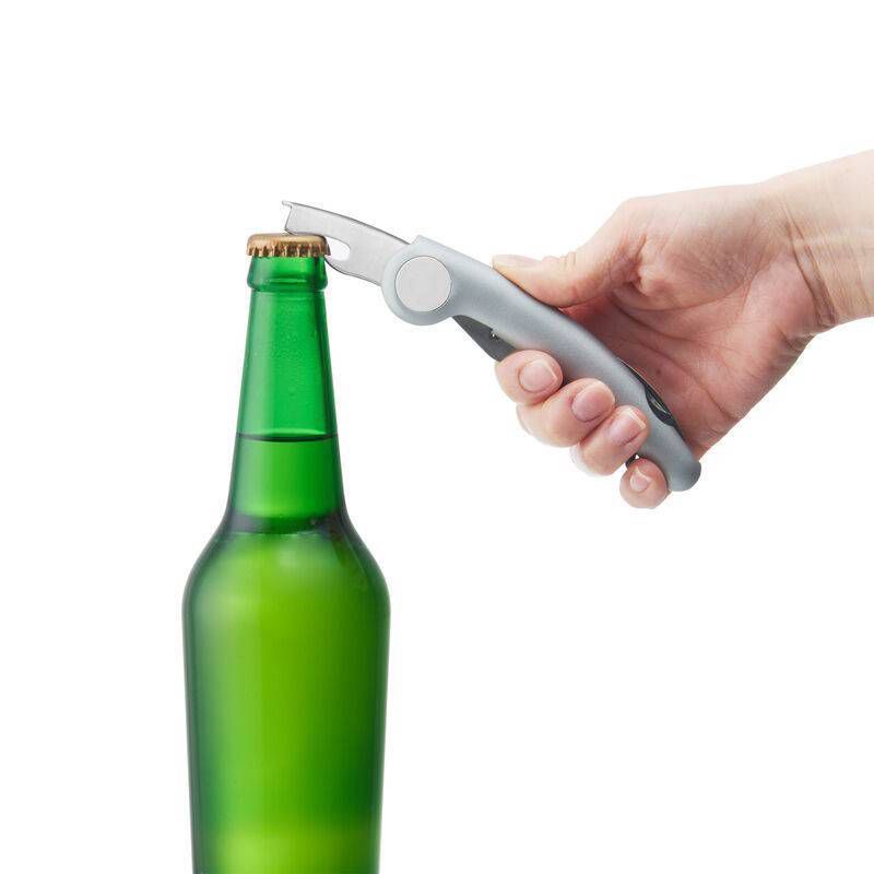 slide 6 of 6, Houdini Deluxe Magnetic Waiter's Corkscrew: Silver Wine Opener with Built-In Foil Cutter, Manual, Spot Clean, 1 ct