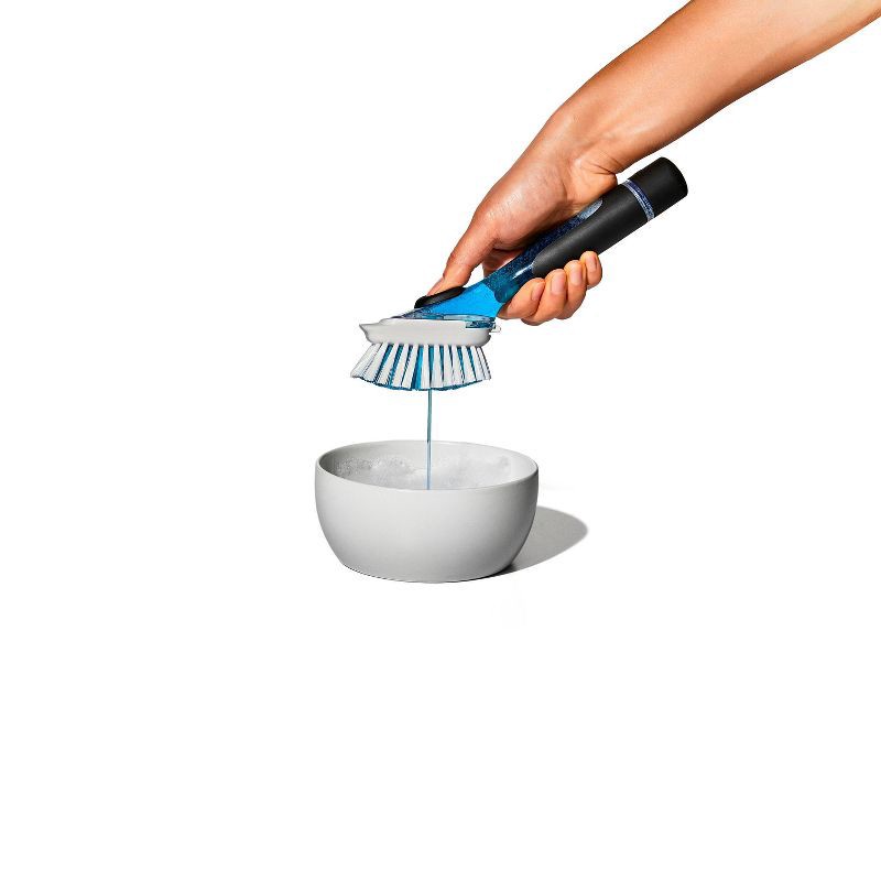 slide 7 of 11, OXO Soap Dispensing Dish Brush Storage Set: Nylon Scrub Brush for Multi-Surface Cleaning, Black, 1 ct