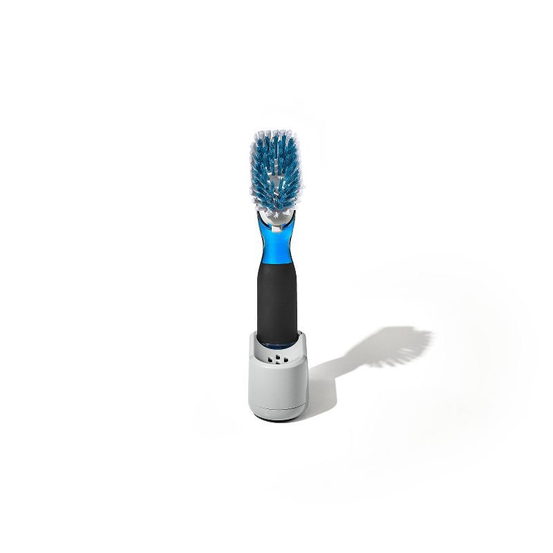 slide 8 of 11, OXO Soap Dispensing Dish Brush Storage Set: Nylon Scrub Brush for Multi-Surface Cleaning, Black, 1 ct