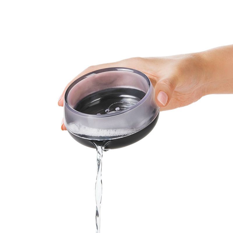 slide 3 of 3, OXO Soap Dispensing Palm Brush Storage Set: Nylon Scrub Brush for Multi-Surface Dish Cleaning, Reusable, Black, 1 ct