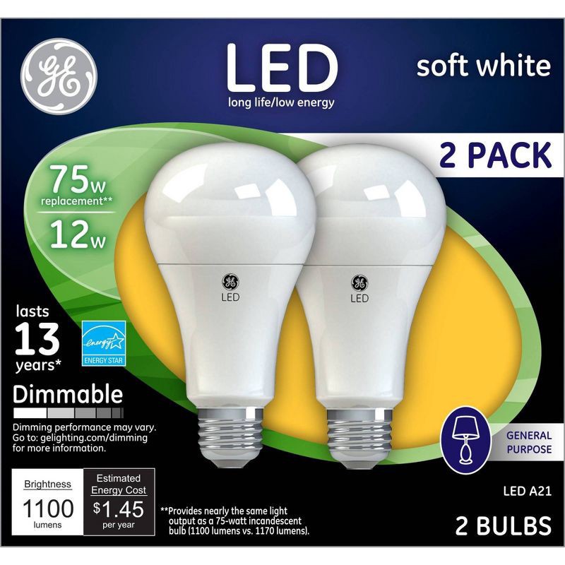 slide 1 of 5, GE Household Lighting GE LED 75w 2pk Light Bulb White, 2 ct