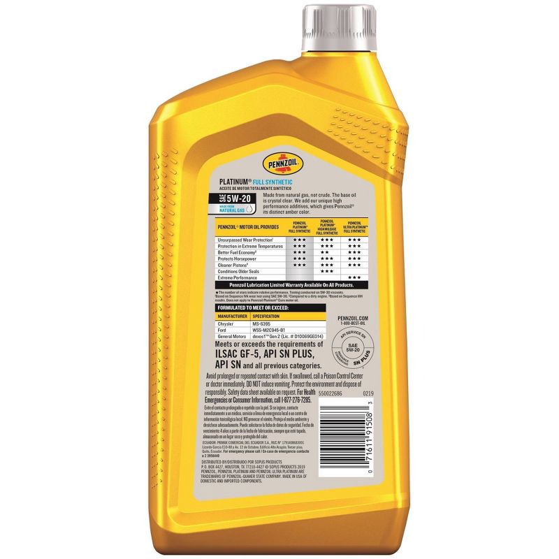 slide 2 of 2, Pennzoil Platinum Full Synthetic 5W-20, 1 ct