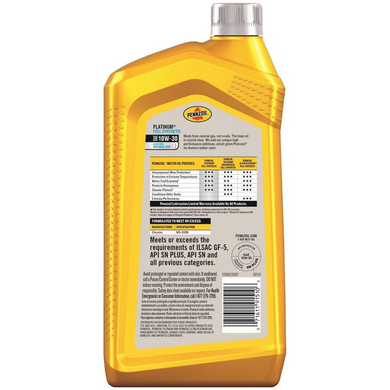 slide 2 of 2, Pennzoil Platinum Full Synthetic 10W-30, 1 ct