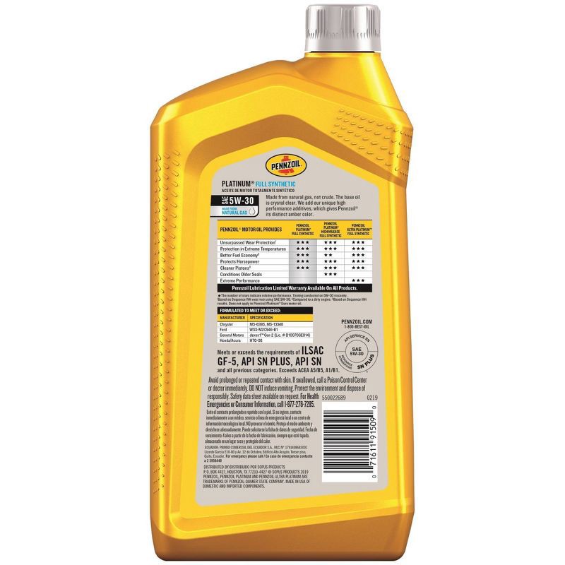 slide 2 of 2, Pennzoil Platinum Full Synthetic 5W-30, 1 ct