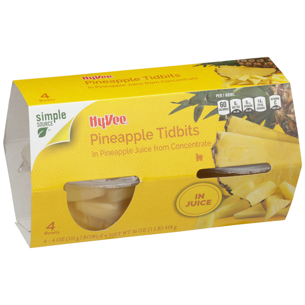 slide 1 of 1, Hy-vee Pineapple Tidbits In Pineapple Juice From Concentrate, 16 oz