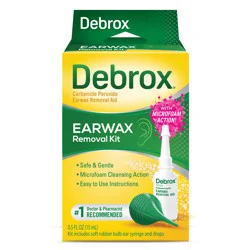 Debrox Ear Wax Removal Kit, Ear Cleaning Kit Includes Rubber Bulb Syringe and 0.5 Fl Oz Ear Wax Removal Drops
