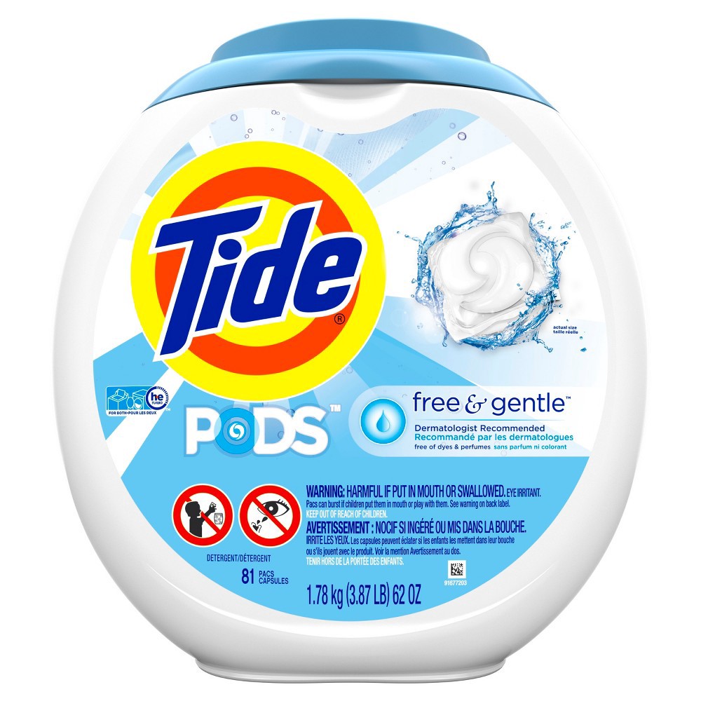 slide 6 of 8, Tide Pods Laundry Detergent Pacs - Free & Gentle - 62oz/81ct, 62 oz