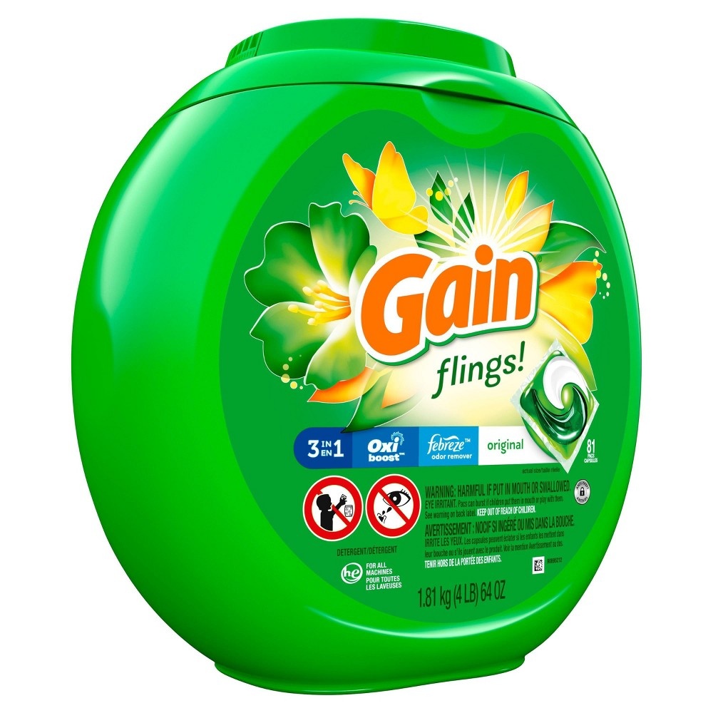 slide 3 of 3, Gain flings! Laundry Detergent Pacs Original, 81 ct
