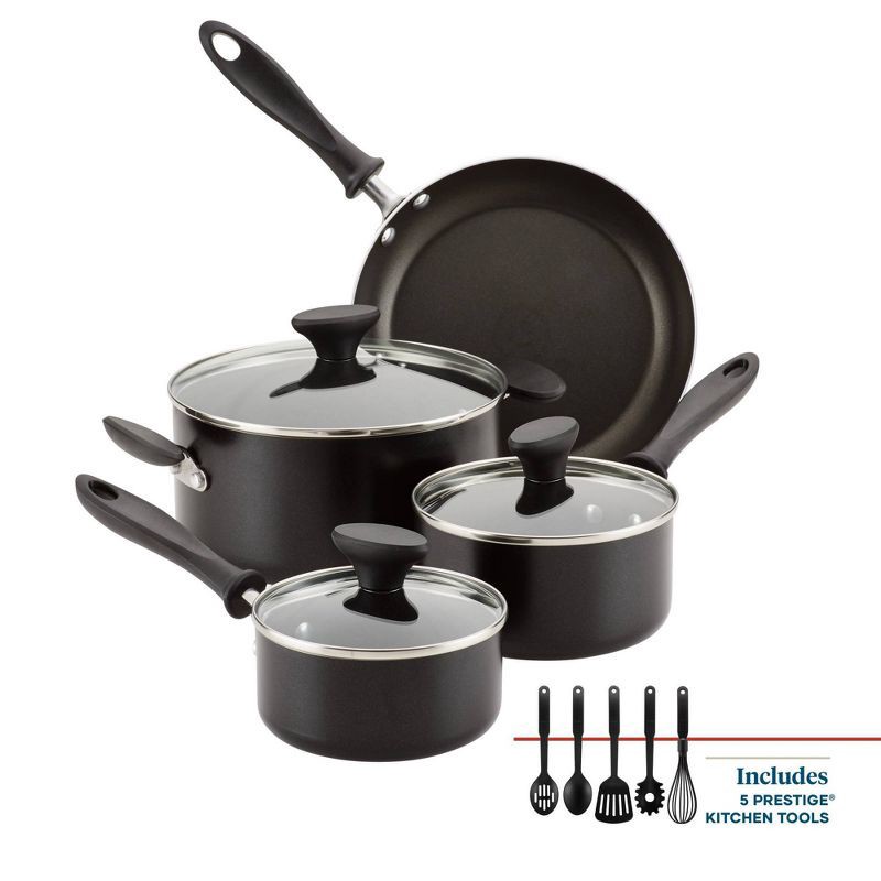 slide 1 of 14, Farberware Reliance 12pc Nonstick Aluminum Cookware Set with Prestige Tools Black: Pot & Pan Set, Even-Heating, Dishwasher-Safe, 12 ct