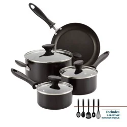 Farberware Reliance 12pc Nonstick Aluminum Cookware Set with Prestige Tools Black: Pot & Pan Set, Even-Heating, Dishwasher-Safe