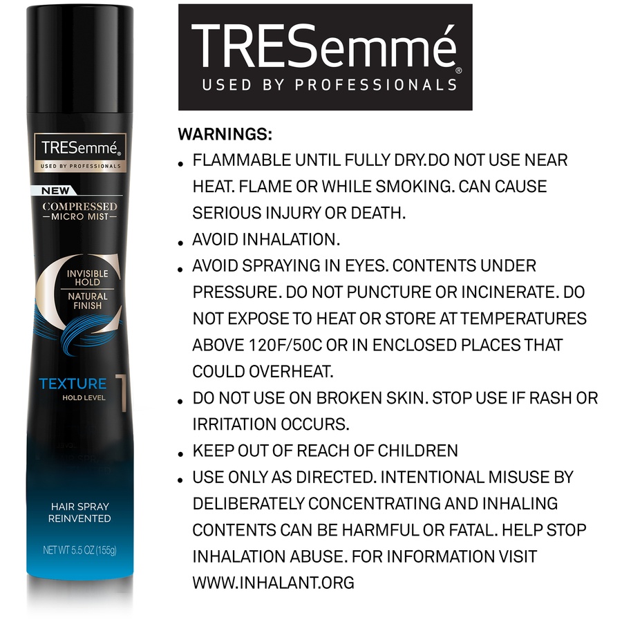 slide 2 of 5, TRESemmé Compressed Micro Mist Flexible Hold Hairspray Texture Hold Level 1, 5.5 oz, 5.5 oz