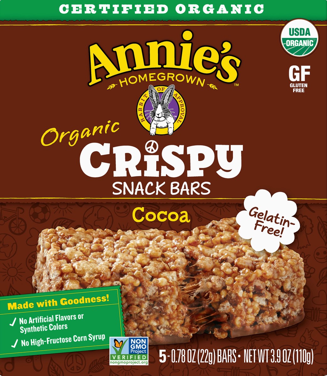 slide 4 of 13, Annie's Organic Crispy Cocoa Snack Bars, 3.9 oz