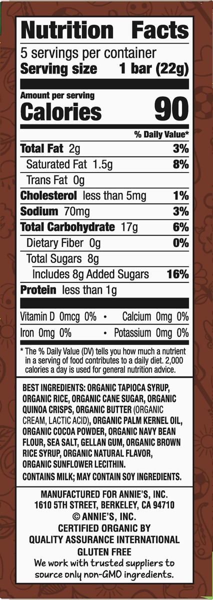 slide 3 of 13, Annie's Organic Crispy Cocoa Snack Bars, 3.9 oz