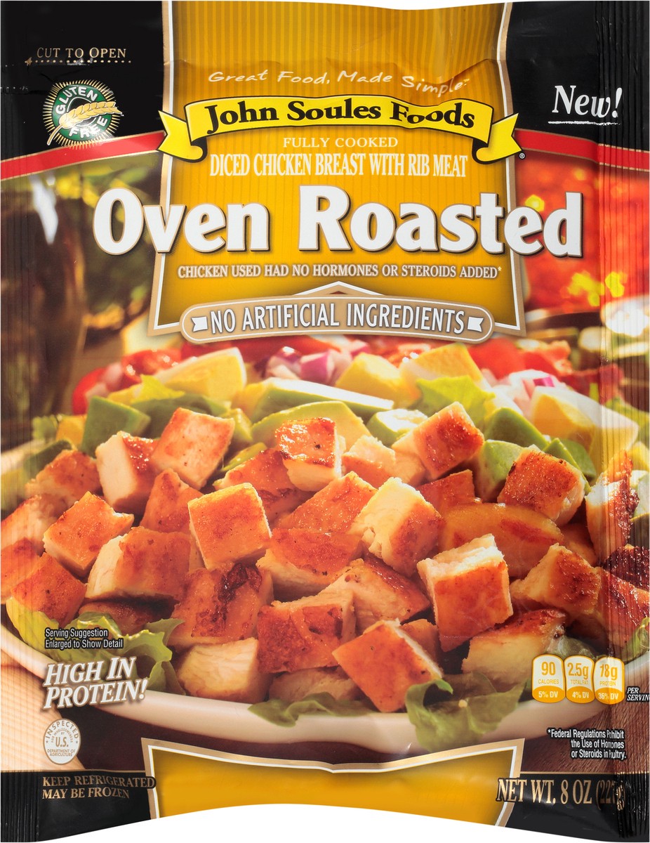 slide 2 of 11, John Soules John Souled Oven Roasted Diced Chicken Breast, 8 OZ Bag, 8 oz